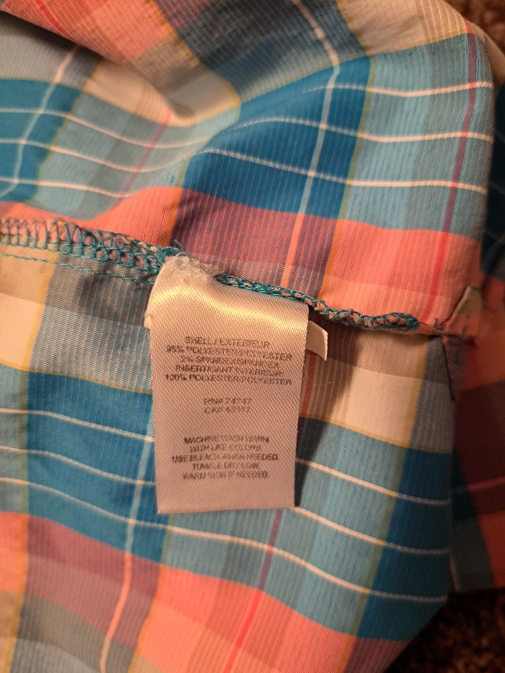 Ascend Lightweight Teal & Peach Plaid Casual Button-Down Shirt.Fishing,Hiking - Picture 7 of 9